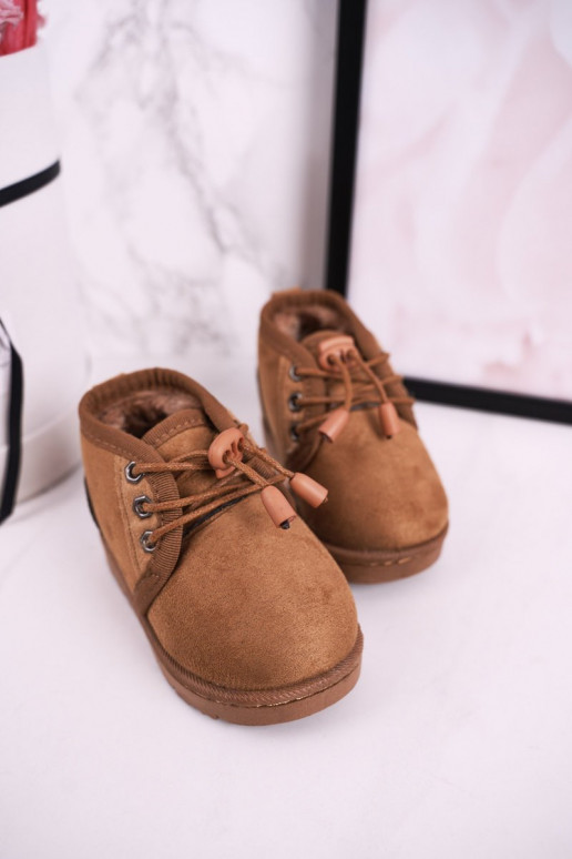 Kindersnowboots met veters en bont in de kleur Hunter bruin