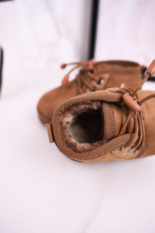 Kindersnowboots met veters en bont in de kleur Hunter bruin