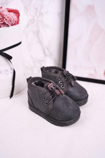 Kindersnowboots met veters en bont in de kleur Hunter grijs 2