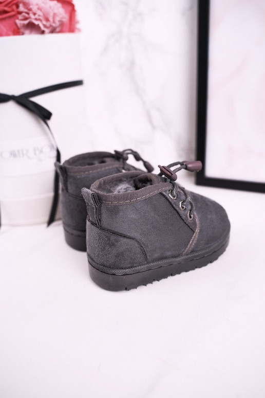 Kindersnowboots met veters en bont in de kleur Hunter grijs Kindersnowboots met veters en bont in de kleur Hunter grijs