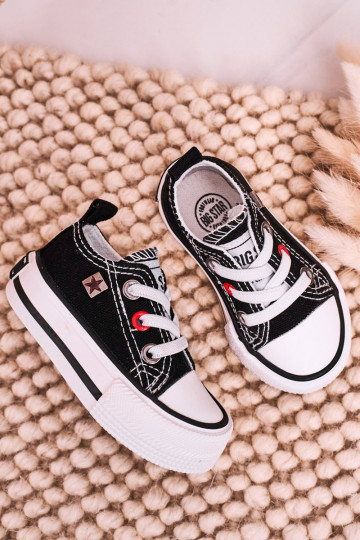 Klassiek model kindersneakers met platte zolen BIG STAR HH374194 zwarte kleur