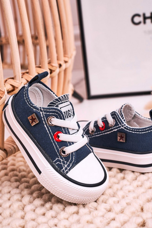 Klassiek model kindersneakers met platte zolen BIG STAR HH374195 donkerblauw Klassiek model kindersneakers met platte zolen BIG STAR HH374195 donkerblauw