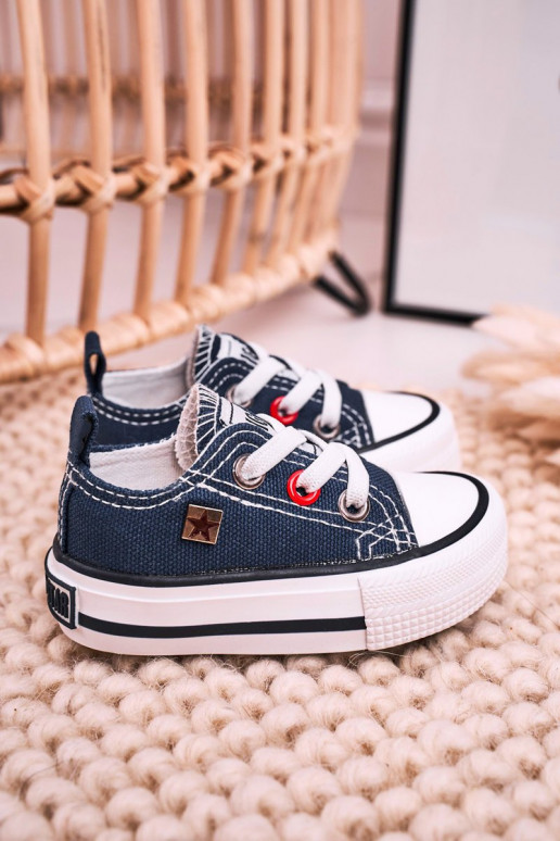 Klassiek model kindersneakers met platte zolen BIG STAR HH374195 donkerblauw Klassiek model kindersneakers met platte zolen BIG STAR HH374195 donkerblauw