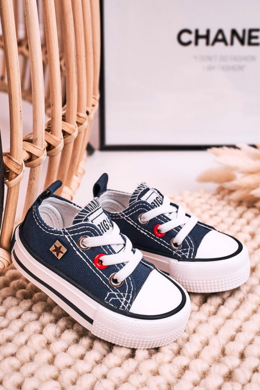 Klassiek model kindersneakers met platte zolen BIG STAR HH374195 donkerblauw Klassiek model kindersneakers met platte zolen BIG STAR HH374195 donkerblauw