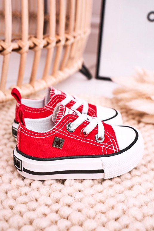Klassiek model kindersneakers met platte zolen BIG STAR HH374196 rode kleur Klassiek model kindersneakers met platte zolen BIG STAR HH374196 rode kleur