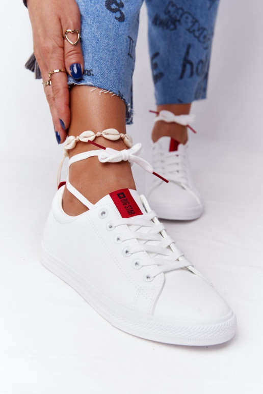 Natuurlijk leren sneakers met decoratieve strepen BIG STAR DD274685 witte kleur Natuurlijk leren sneakers met decoratieve strepen BIG STAR DD274685 witte kleur