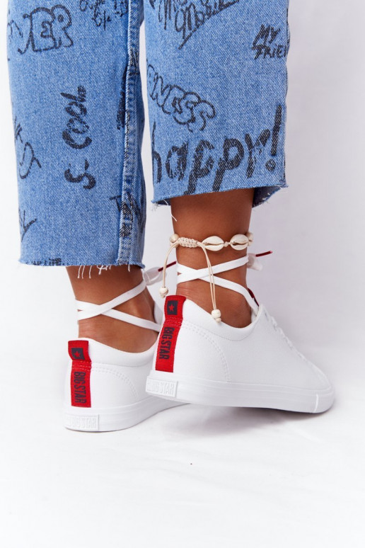 Natuurlijk leren sneakers met decoratieve strepen BIG STAR DD274685 witte kleur Natuurlijk leren sneakers met decoratieve strepen BIG STAR DD274685 witte kleur