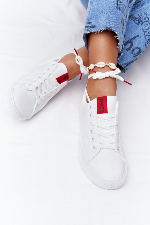 Natuurlijk leren sneakers met decoratieve strepen BIG STAR DD274685 witte kleur Natuurlijk leren sneakers met decoratieve strepen BIG STAR DD274685 witte kleur