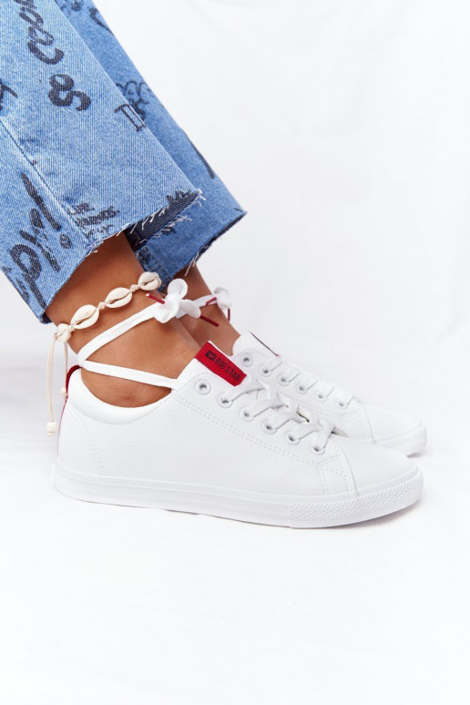 Natuurlijk leren sneakers met decoratieve strepen BIG STAR DD274685 witte kleur Natuurlijk leren sneakers met decoratieve strepen BIG STAR DD274685 witte kleur