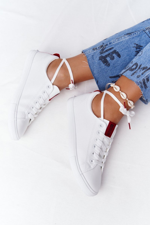 Natuurlijk leren sneakers met decoratieve strepen BIG STAR DD274685 witte kleur Natuurlijk leren sneakers met decoratieve strepen BIG STAR DD274685 witte kleur