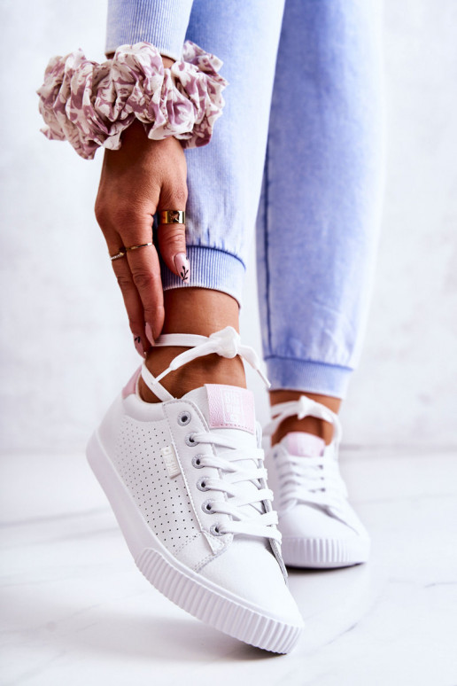 Natuurlijk leren sneakers BIG STAR HH274073 Wit-roze kleur Natuurlijk leren sneakers BIG STAR HH274073 Wit-roze kleur