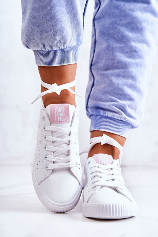 Natuurlijk leren sneakers BIG STAR HH274073 Wit-roze kleur Natuurlijk leren sneakers BIG STAR HH274073 Wit-roze kleur