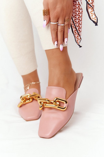 Roze Call On Me pantoffels met kettinghak