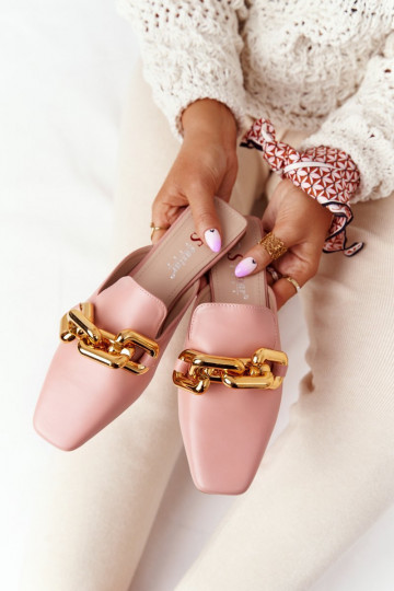 Roze Call On Me pantoffels met kettinghak 2