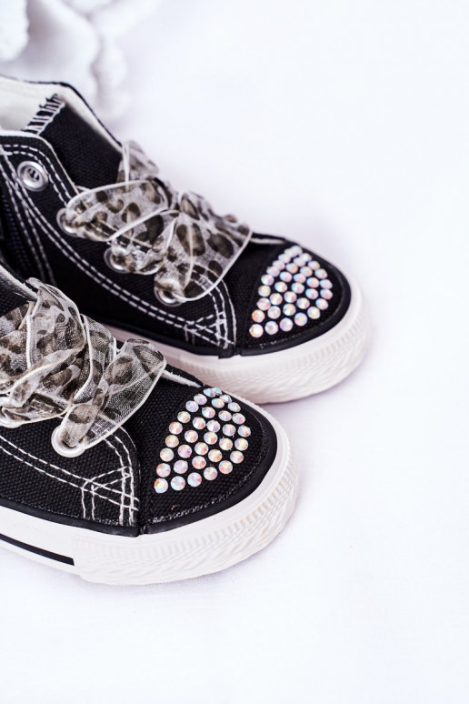 Kindervrijetijdsschoenen met sprankelende oogjes in de kleur Smile zwart