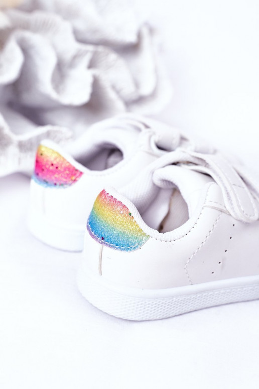 Kindersneakers met zelfklevende sluitingen Wit-regenboogkleur Cute Girl