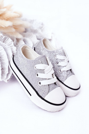Kindercasual schoenen met glanzende zilveren kleur Bling-Bling