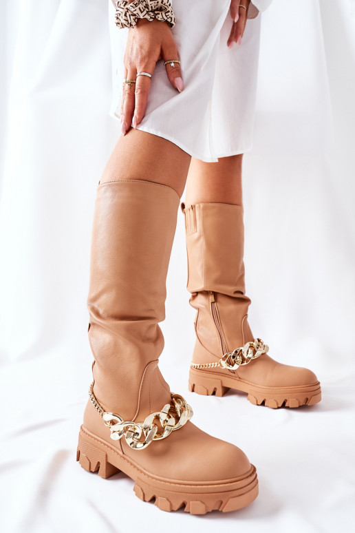 Lange laarzen met stijlvolle details in bruin Cecina