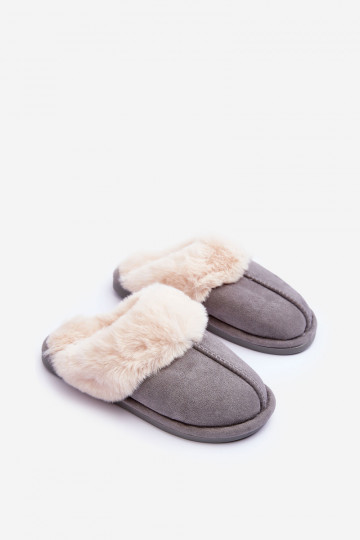 Slippers met bont in de grijze kleur Pinky