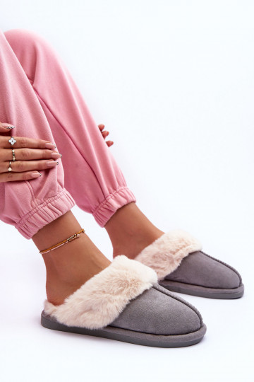 Slippers met bont in de grijze kleur Pinky 2