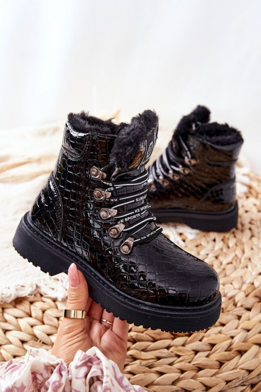 Warme kinderlaarzen met bont aan de binnenkant Zwarte kleur Doreen Warme kinderlaarzen met bont aan de binnenkant Zwarte kleur Doreen