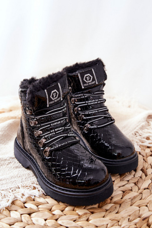 Warme kinderlaarzen met bont aan de binnenkant Zwarte kleur Doreen Warme kinderlaarzen met bont aan de binnenkant Zwarte kleur Doreen