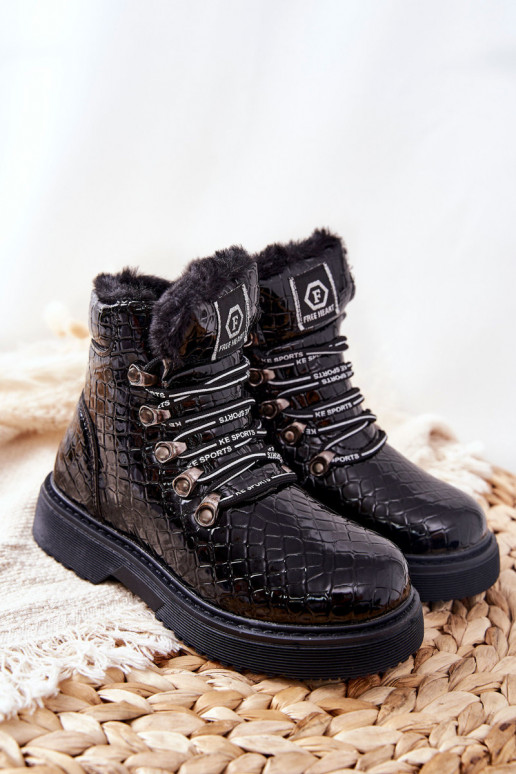 Warme kinderlaarzen met bont aan de binnenkant Zwarte kleur Doreen Warme kinderlaarzen met bont aan de binnenkant Zwarte kleur Doreen