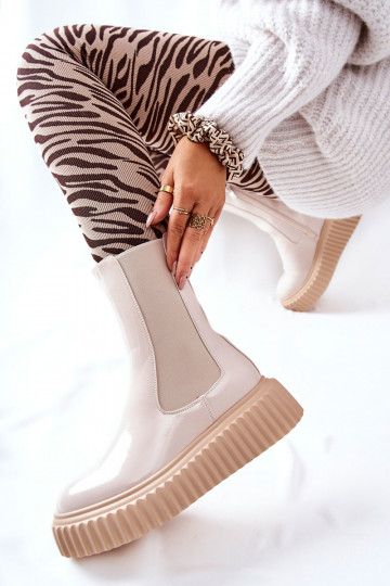 met lakeffect Laarzen met plateau in beige kleur Sereia