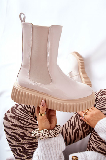 met lakeffect Laarzen met plateau in beige kleur Sereia 2
