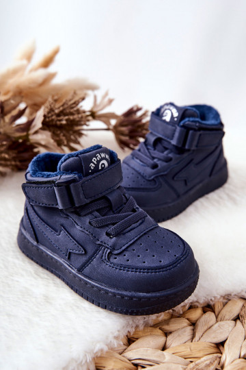 Verwarmde kindersportschoenen in de donkerblauwe kleur Clafi
