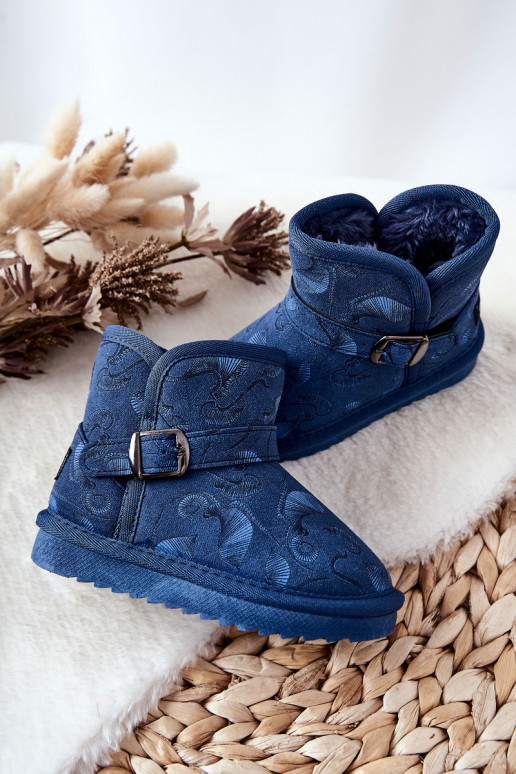 Kinder snowboots met bont in donkerblauw Kawai