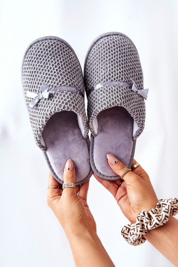 Slippers met linten grijze kleur Evira