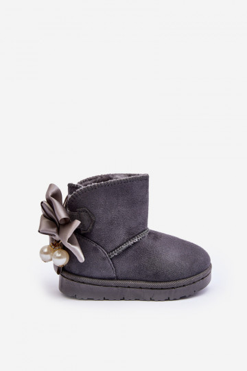 Verwarmde kindersnowboots met linten in grijze Snowis 2