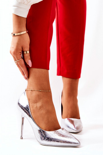 zilveren Tissoria hoge hakken met slangenprint