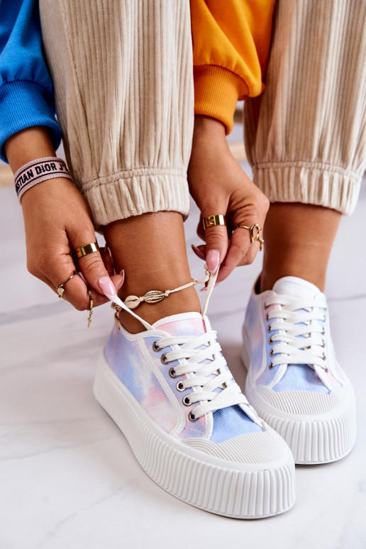 blauwroze Mischa sneakers met platte zolen en platform