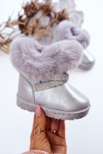 Kindersnowboots met glinsterende ogen in zilverkleur Hollee