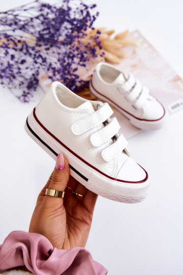 Kindersneakers vrijetijdsschoenen met zelfklevende sluitingen witte kleur Foster