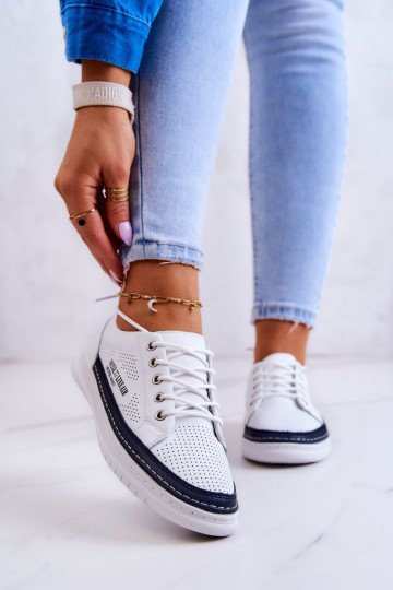 Naturel leren sneakers Wit-donkerblauwe kleur Cloesa 2