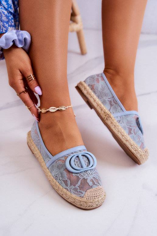 Espadrilles van kant met ornamenten in de blauwe kleur Summer Dream Espadrilles van kant met ornamenten in de blauwe kleur Summer Dream