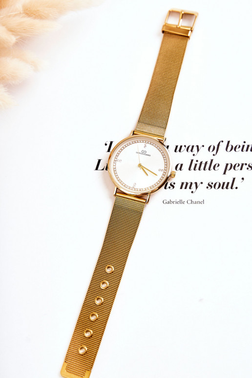 Dameshorloge Giorgio & Dario met fonkelende ogen in goudkleur Dameshorloge Giorgio & Dario met fonkelende ogen in goudkleur