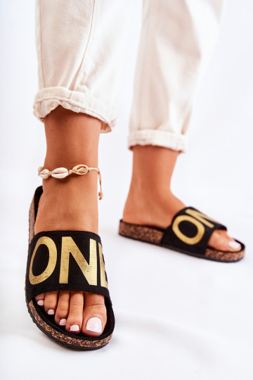 Klassiek model Stoer model Teenslippers met het opschrift Zwart en goudkleur Bahari 2