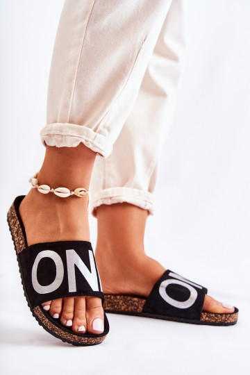 Klassiek model Stoer model Slippers met opschrift Zwart en zilver Bahari