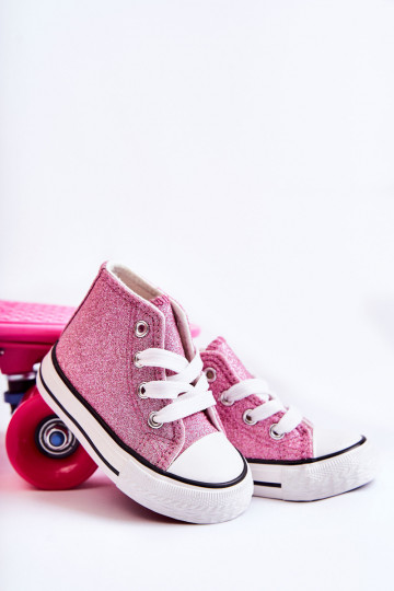 Catrina leren sneakers met hak in roze kleur