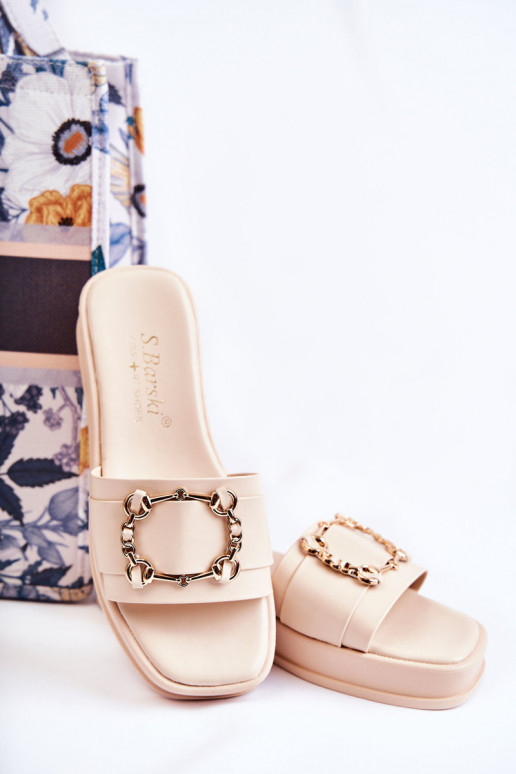 Modieuze leren pantoffels beige kleur Adaline