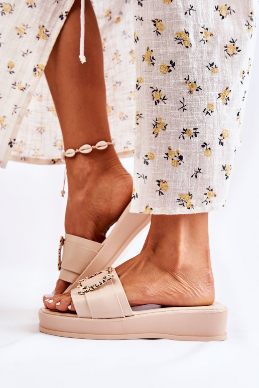 Modieuze leren pantoffels beige kleur Adaline