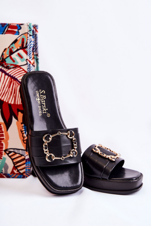 Modieuze leren pantoffels in de zwarte kleur Adaline Modieuze leren pantoffels in de zwarte kleur Adaline