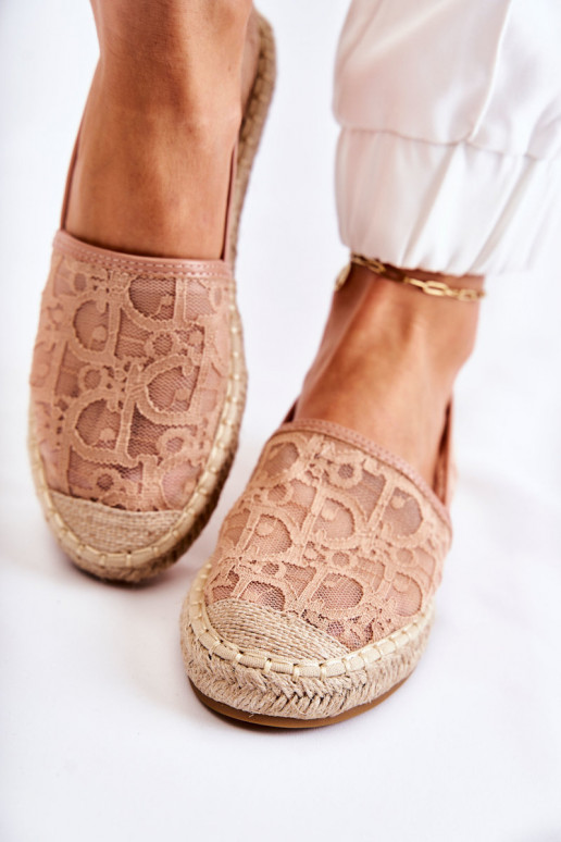 Klassiek model espadrilles met opengewerkte elementen Nude Catris Klassiek model espadrilles met opengewerkte elementen Nude Catris