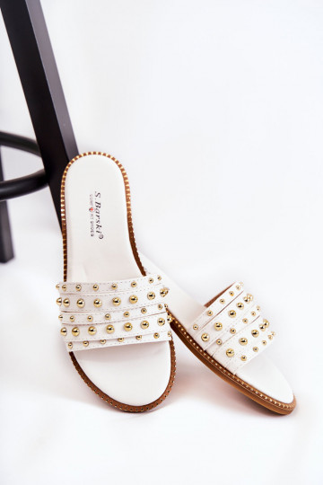 Leren pantoffels met ornamenten in witte kleur Brien 2