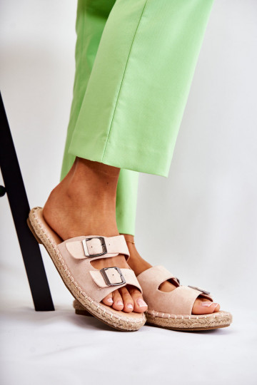 Klassiek model Suède damespantoffels beige Casilda