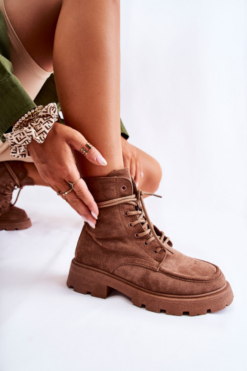 gemaakt van suède Bruine laarzen met bandjes Vanita 2